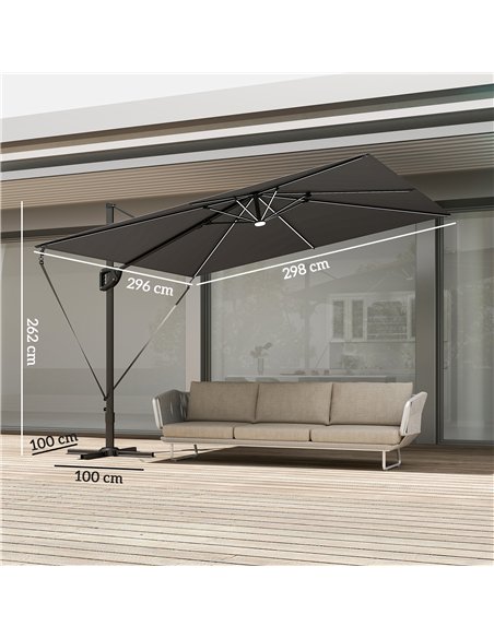 Outsunny 3 x 3 m Garden Cantilever Parasol w/ Light, Cover, UPF50+ Patio Umbrella w/ Wind Protection, 360° Rotation, Dark Grey - pic 188277 | FastDaddyshop