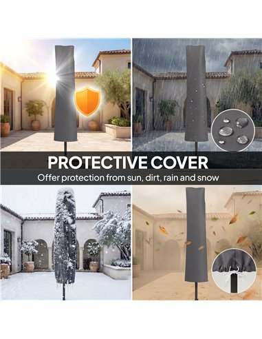 Outsunny 3 x 3 m Garden Cantilever Parasol w/ Light, Cover, UPF50+ Patio Umbrella w/ Wind Protection, 360° Rotation, Dark Grey