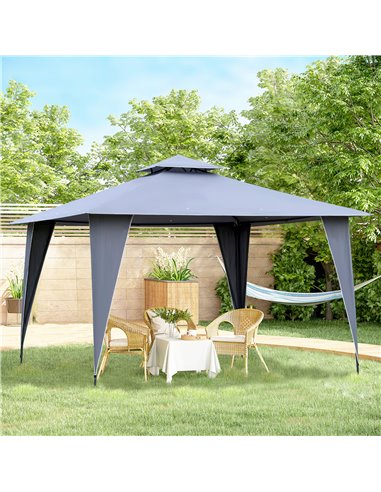 Outsunny 3.5x3.5m Side-Less Outdoor Gazebo with 2-Tier Roof, Steel Frame, Grey