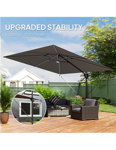 Outsunny 3 x 3 m Garden Cantilever Parasol w/ Light, Cover, UPF50+ Patio Umbrella w/ Wind Protection, 360° Rotation, Dark Grey