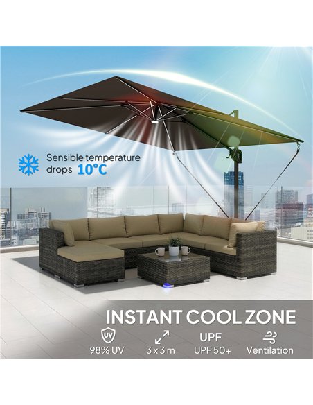 Outsunny 3 x 3 m Garden Cantilever Parasol w/ Light, Cover, UPF50+ Patio Umbrella w/ Wind Protection, 360° Rotation, Dark Grey - pic 188281 | FastDaddyshop