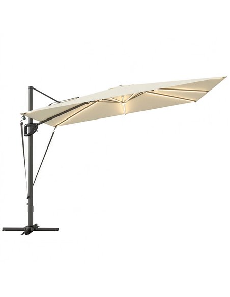 Outsunny 3 x 3 m Garden Cantilever Parasol w/ Light, Cover, UPF50+ Patio Umbrella w/ Wind Protection, 360° Rotation, Cream White - pic 188284 | FastDaddyshop