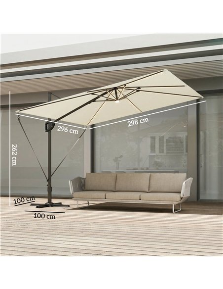 Outsunny 3 x 3 m Garden Cantilever Parasol w/ Light, Cover, UPF50+ Patio Umbrella w/ Wind Protection, 360° Rotation, Cream White - pic 188286 | FastDaddyshop