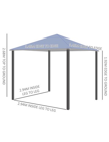 Outsunny 3.5x3.5m Side-Less Outdoor Gazebo with 2-Tier Roof, Steel Frame, Grey