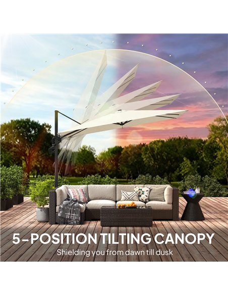Outsunny 3 x 3 m Garden Cantilever Parasol w/ Light, Cover, UPF50+ Patio Umbrella w/ Wind Protection, 360° Rotation, Cream White - pic 188291 | FastDaddyshop
