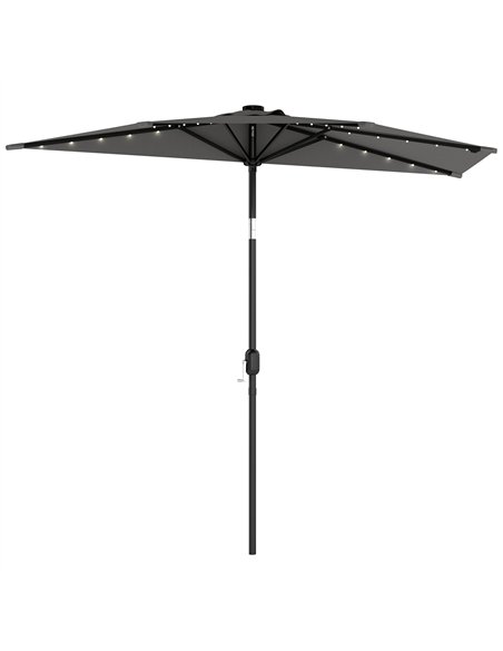 Outsunny 2.6 m Half Garden Parasol with Solar LED Lights, UPF50+ Semi Round Umbrella with 30° Tilt, Crank Handle, Dark Grey - pic 188293 | FastDaddyshop