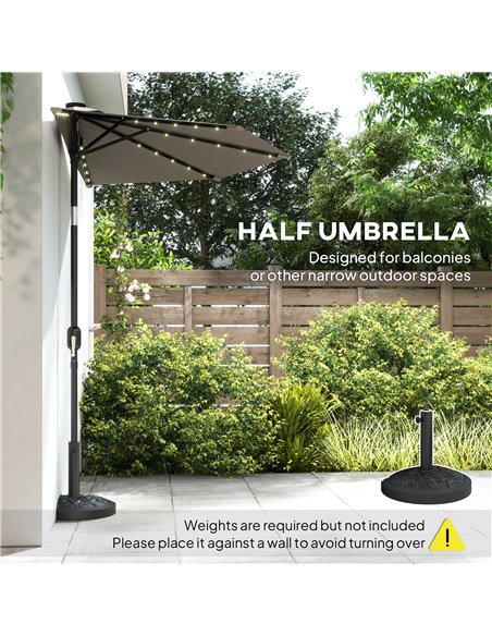 Outsunny 2.6 m Half Garden Parasol with Solar LED Lights, UPF50+ Semi Round Umbrella with 30° Tilt, Crank Handle, Dark Grey - pic 188296 | FastDaddyshop