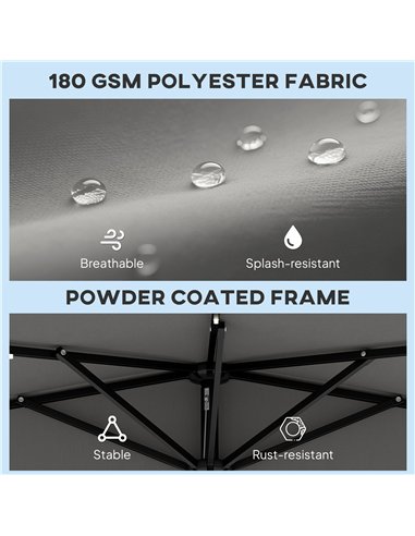 Outsunny 2.6 m Half Garden Parasol with Solar LED Lights, UPF50+ Semi Round Umbrella with 30° Tilt, Crank Handle, Dark Grey