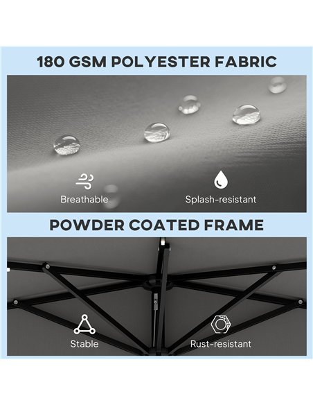 Outsunny 2.6 m Half Garden Parasol with Solar LED Lights, UPF50+ Semi Round Umbrella with 30° Tilt, Crank Handle, Dark Grey - pic 188299 | FastDaddyshop