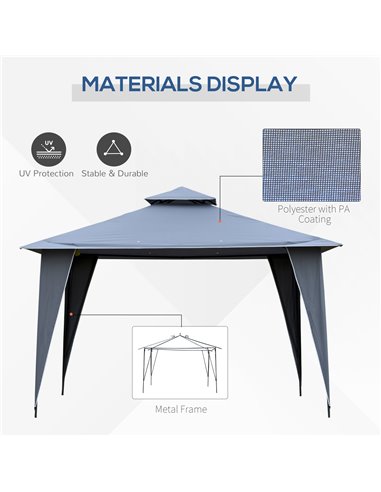 Outsunny 3.5x3.5m Side-Less Outdoor Canopy Tent Gazebo w/ 2-Tier Roof Steel Frame Garden Party Gathering Shelter Grey