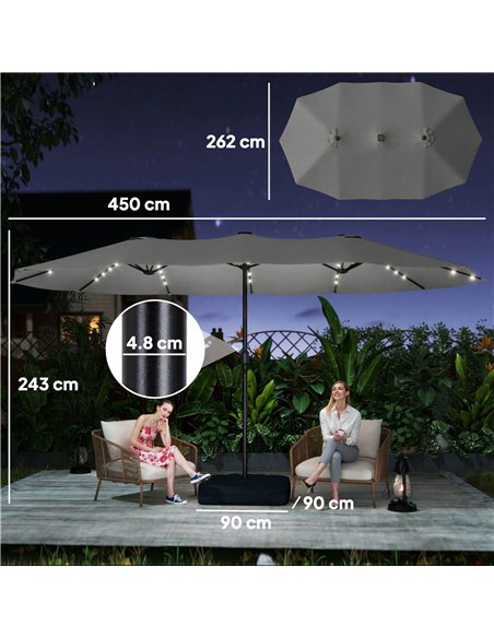 Outsunny Patio Umbrella Double-Sided Outdoor Umbrella with Solar Lights Base, Grey - pic 188304 | FastDaddyshop