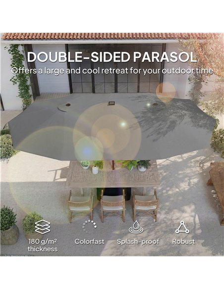 Outsunny Patio Umbrella Double-Sided Outdoor Umbrella with Solar Lights Base, Grey - pic 188305 | FastDaddyshop