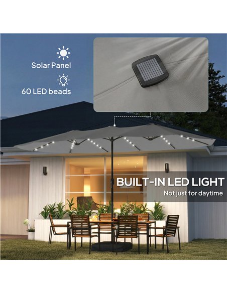 Outsunny Patio Umbrella Double-Sided Outdoor Umbrella with Solar Lights Base, Grey - pic 188306 | FastDaddyshop