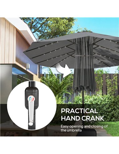Outsunny Patio Umbrella Double-Sided Outdoor Umbrella with Solar Lights Base, Grey