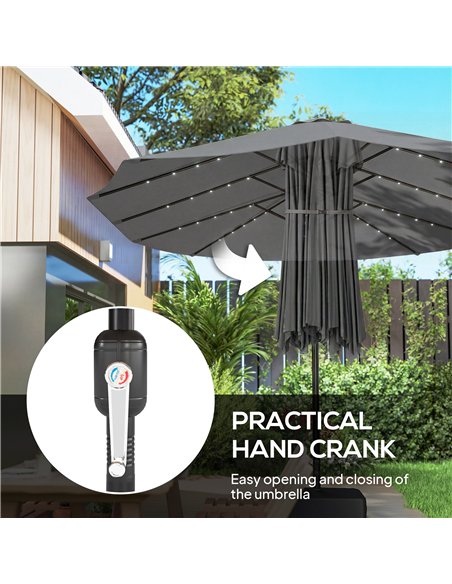 Outsunny Patio Umbrella Double-Sided Outdoor Umbrella with Solar Lights Base, Grey - pic 188307 | FastDaddyshop