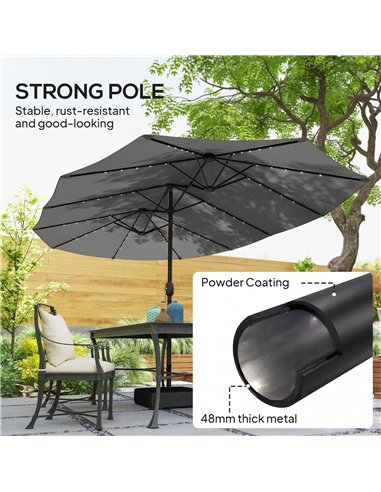 Outsunny Patio Umbrella Double-Sided Outdoor Umbrella with Solar Lights Base, Grey