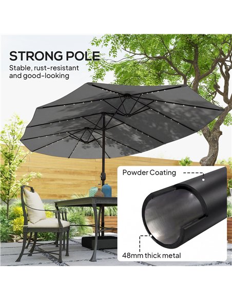 Outsunny Patio Umbrella Double-Sided Outdoor Umbrella with Solar Lights Base, Grey - pic 188308 | FastDaddyshop