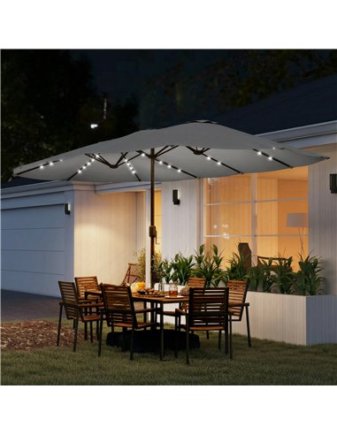 Outsunny Patio Umbrella Double-Sided Outdoor Umbrella with Solar Lights Base, Grey