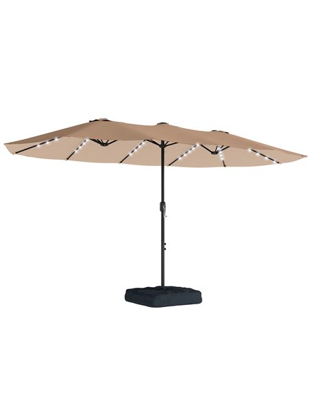 Outsunny Patio Umbrella Double-Sided Outdoor Umbrella with Solar Lights Base, Khaki - pic 188311 | FastDaddyshop