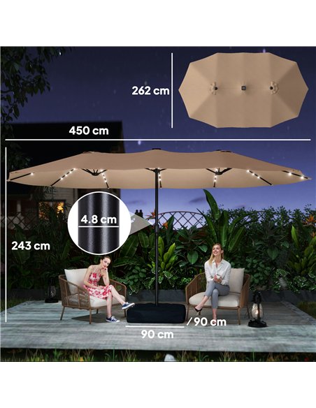 Outsunny Patio Umbrella Double-Sided Outdoor Umbrella with Solar Lights Base, Khaki - pic 188313 | FastDaddyshop