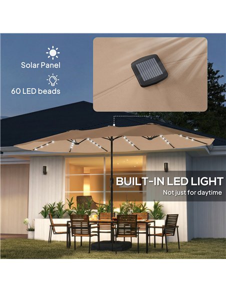 Outsunny Patio Umbrella Double-Sided Outdoor Umbrella with Solar Lights Base, Khaki - pic 188315 | FastDaddyshop