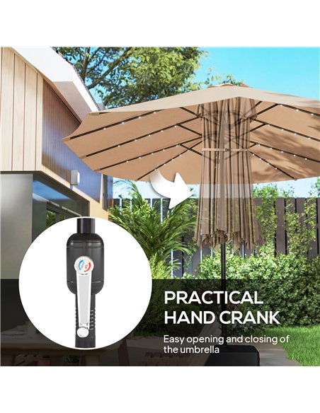 Outsunny Patio Umbrella Double-Sided Outdoor Umbrella with Solar Lights Base, Khaki - pic 188316 | FastDaddyshop