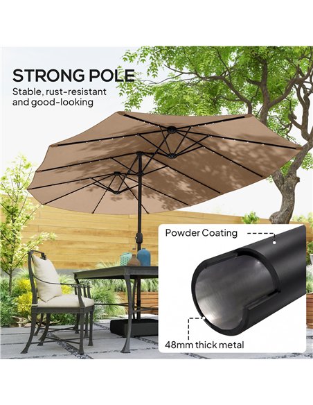 Outsunny Patio Umbrella Double-Sided Outdoor Umbrella with Solar Lights Base, Khaki - pic 188317 | FastDaddyshop