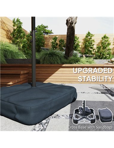 Outsunny Patio Umbrella Double-Sided Outdoor Umbrella with Solar Lights Base, Khaki