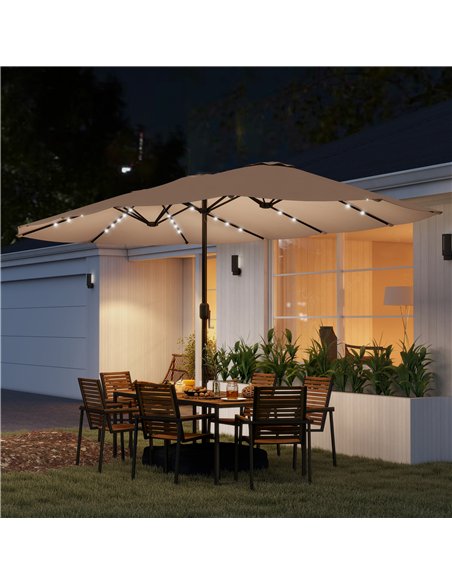 Outsunny Patio Umbrella Double-Sided Outdoor Umbrella with Solar Lights Base, Khaki - pic 188319 | FastDaddyshop