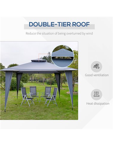 Outsunny 3.5x3.5m Side-Less Outdoor Canopy Tent Gazebo w/ 2-Tier Roof Steel Frame Garden Party Gathering Shelter Grey