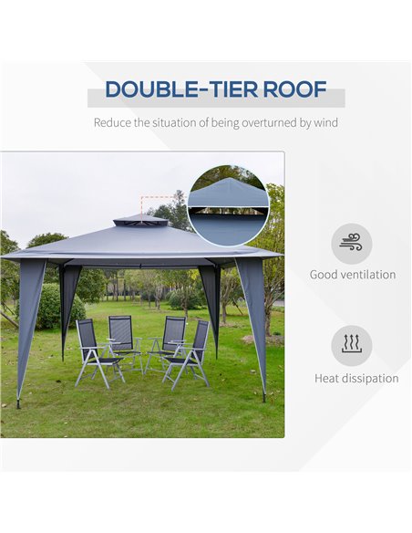 Outsunny 3.5x3.5m Side-Less Outdoor Canopy Tent Gazebo w/ 2-Tier Roof Steel Frame Garden Party Gathering Shelter Grey - pic 18832 | FastDaddyshop