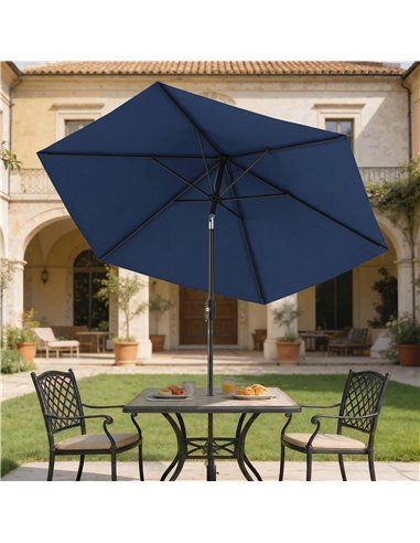 Outsunny 2.6 m Garden Parasol Umbrella with Aluminium Pole, Outdoor Patio Umbrella with Tilt and Crank, Vent, Navy Blue
