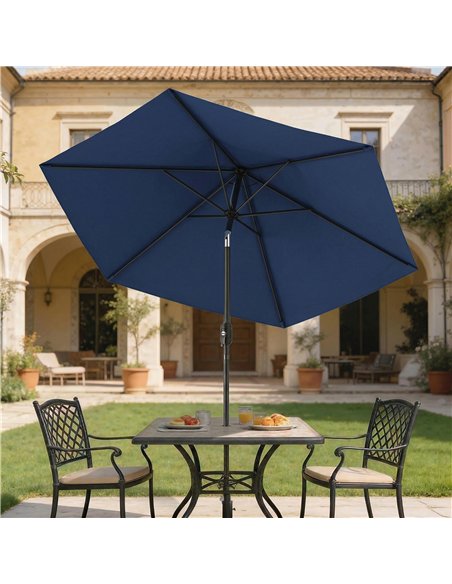 Outsunny 2.6 m Garden Parasol Umbrella with Aluminium Pole, Outdoor Patio Umbrella with Tilt and Crank, Vent, Navy Blue - pic 188321 | FastDaddyshop