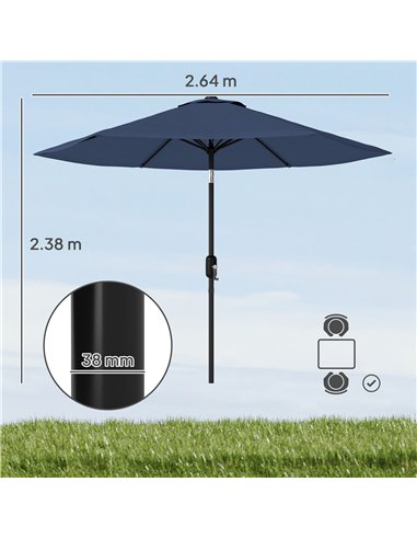 Outsunny 2.6 m Garden Parasol Umbrella with Aluminium Pole, Outdoor Patio Umbrella with Tilt and Crank, Vent, Navy Blue