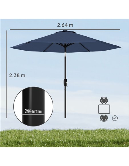 Outsunny 2.6 m Garden Parasol Umbrella with Aluminium Pole, Outdoor Patio Umbrella with Tilt and Crank, Vent, Navy Blue - pic 188322 | FastDaddyshop