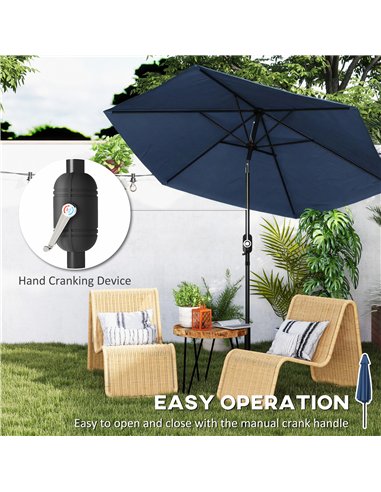 Outsunny 2.6 m Garden Parasol Umbrella with Aluminium Pole, Outdoor Patio Umbrella with Tilt and Crank, Vent, Navy Blue