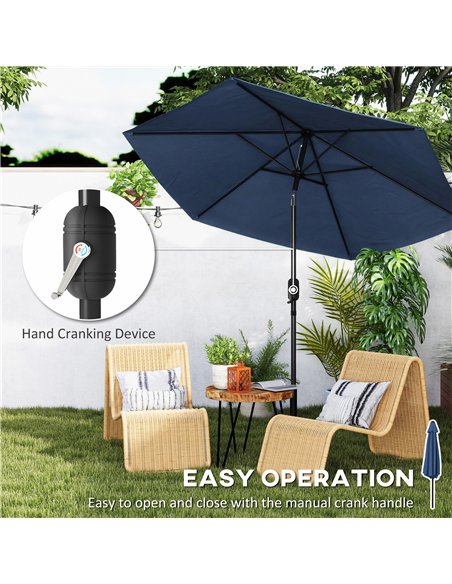 Outsunny 2.6 m Garden Parasol Umbrella with Aluminium Pole, Outdoor Patio Umbrella with Tilt and Crank, Vent, Navy Blue - pic 188323 | FastDaddyshop