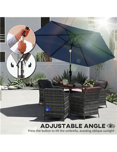 Outsunny 2.6 m Garden Parasol Umbrella with Aluminium Pole, Outdoor Patio Umbrella with Tilt and Crank, Vent, Navy Blue