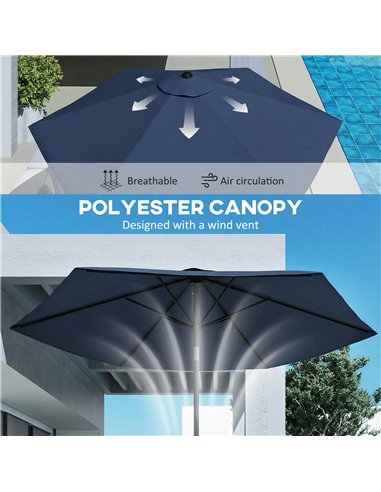 Outsunny 2.6 m Garden Parasol Umbrella with Aluminium Pole, Outdoor Patio Umbrella with Tilt and Crank, Vent, Navy Blue