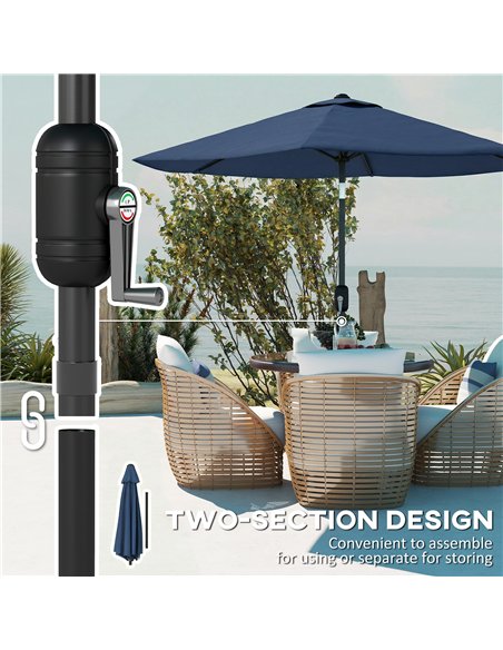 Outsunny 2.6 m Garden Parasol Umbrella with Aluminium Pole, Outdoor Patio Umbrella with Tilt and Crank, Vent, Navy Blue - pic 188326 | FastDaddyshop