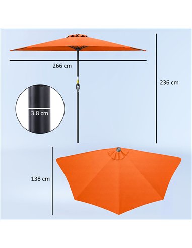 Outsunny Half Round Parasol Umbrella - Orange