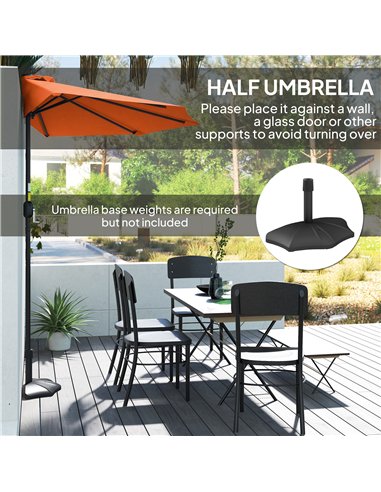 Outsunny Half Round Parasol Umbrella - Orange