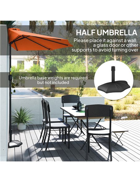 Outsunny Half Round Parasol Umbrella - Orange - pic 188333 | FastDaddyshop