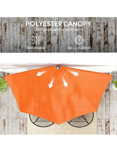 Outsunny Half Round Parasol Umbrella - Orange