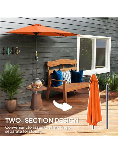 Outsunny Half Round Parasol Umbrella - Orange - pic 188335 | FastDaddyshop