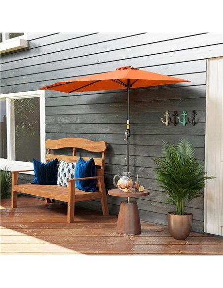 Outsunny Half Round Parasol Umbrella - Orange - pic 188337 | FastDaddyshop