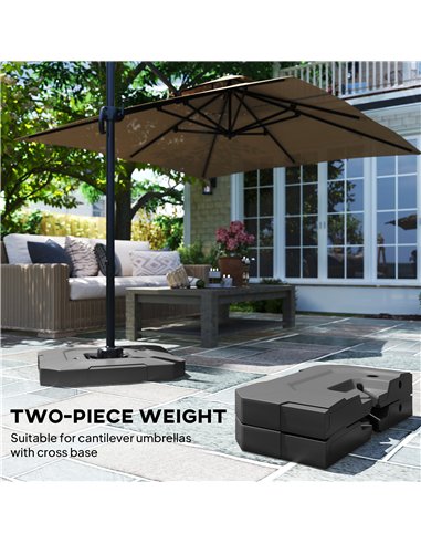 Outsunny 2PCS Umbrella Weights for Cantilever Parasols, Parasol Base Weights, 80 kg for Water or 105 kg Water and Sand Mix, Blac