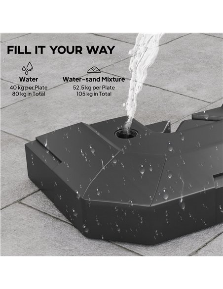 Outsunny 2PCS Umbrella Weights for Cantilever Parasols, Parasol Base Weights, 80 kg for Water or 105 kg Water and Sand Mix, Blac - pic 188342 | FastDaddyshop