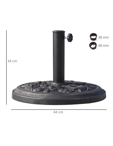 Outsunny 12kg Garden Parasol Base, Round Resin Sun Umbrella Base, Outdoor Umbrella Stand for 38mm or 48mm Outdoor Umbrella Poles