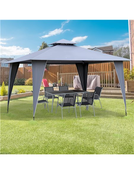 Outsunny 3.5x3.5m Side-Less Outdoor Canopy Tent Gazebo w/ 2-Tier Roof Steel Frame Garden Party Gathering Shelter Grey - pic 18835 | FastDaddyshop